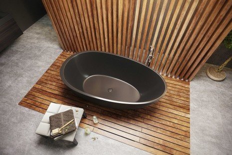 Aquatica Spoon 2 Egg Shaped Graphite Black Solid Surface Bathtub 04